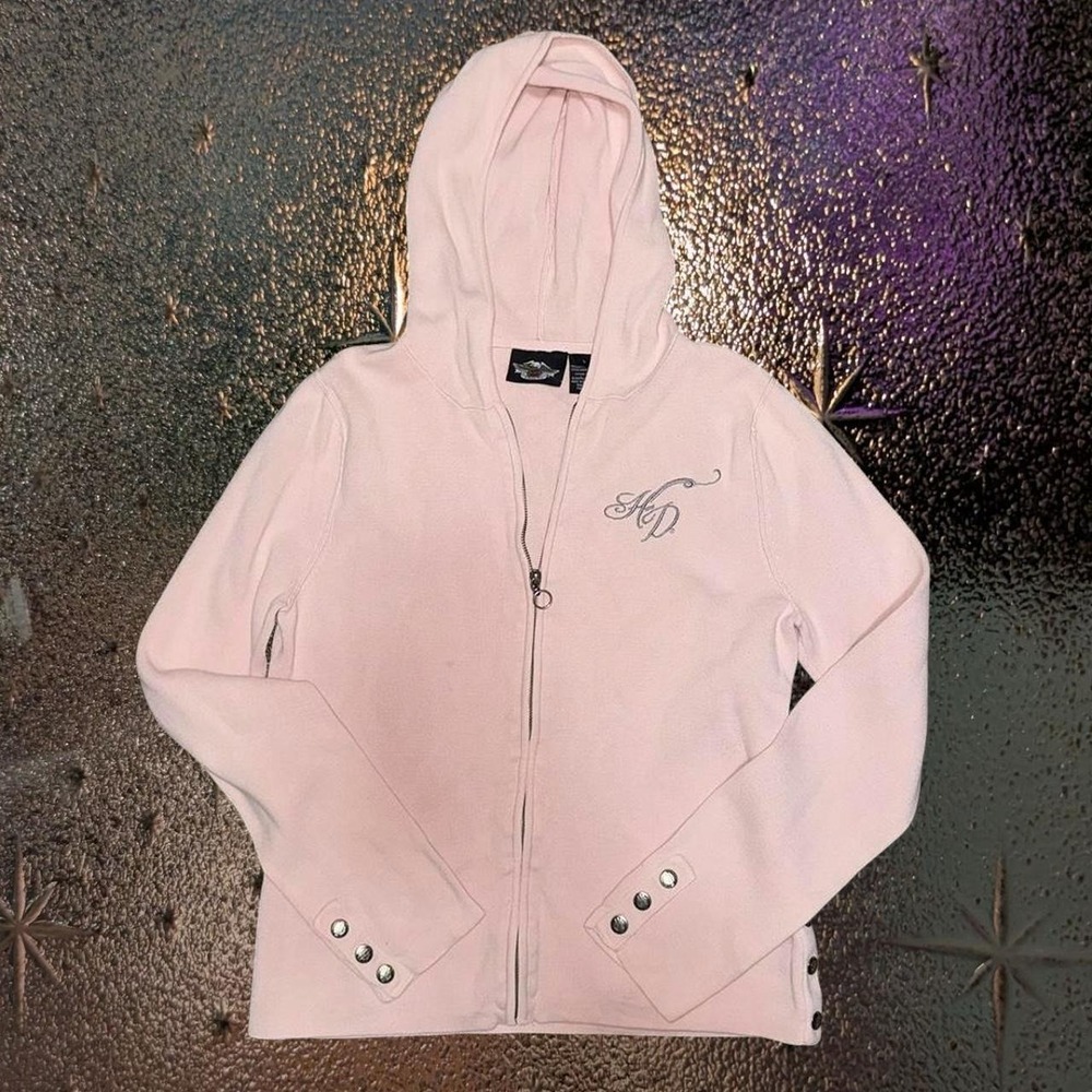 Y2K Harley Davidson Rhinestone Zip Up Hoodie